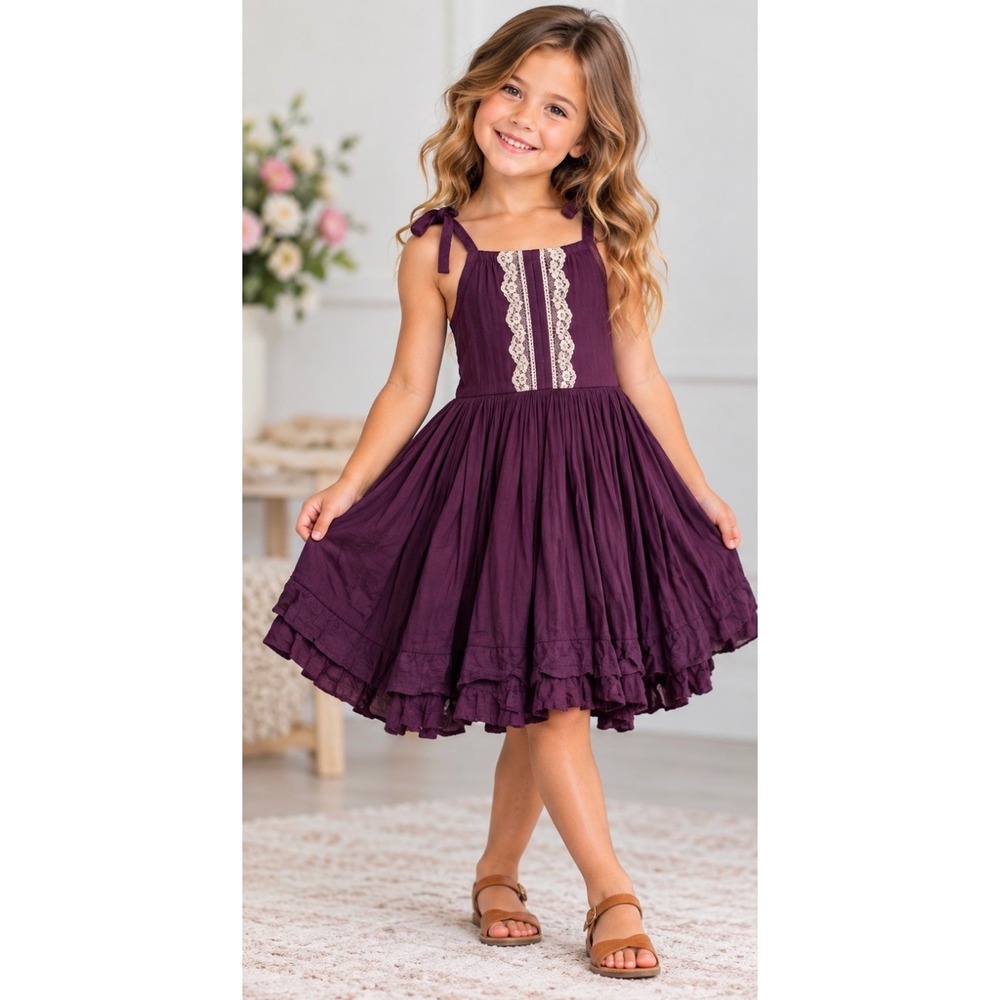 Dollcake Roaring 50s Purple Lace Pleated Fit & Flare Halter Dress Girls Size 7